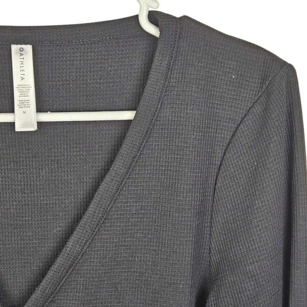 Athleta Wind Down Black Henley‎ Style Long Sleeve Top Waffle Knit Size Medium